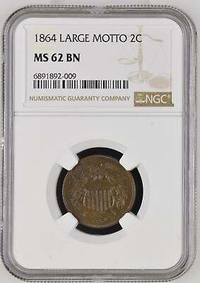 #ad 1864 Two Cent Piece 2C NGC MS 62 BN Gorgeous Color