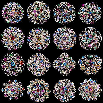 #ad Lot 16 pc Mixed Vintage Style Golden Rhinestone Crystal Brooch Pin DIY Bouquet