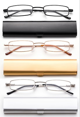 #ad Compact Reading Glasses in Slim Aluminium Case Tube Readers Portable Readers New