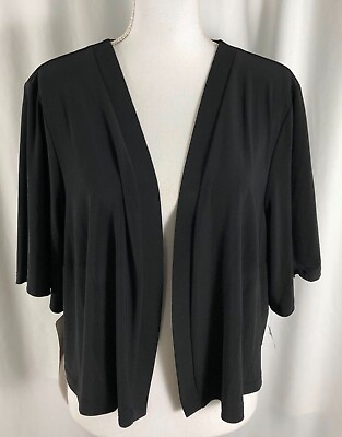 #ad New RM Richards Womens Open Black Cardigan Short Sleeves Polyester 20W