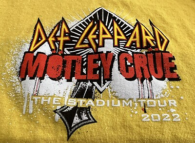 #ad Def Leppard Motley Crue: The Stadium Tour 2022 Authentic Yellow Gildan Size XL