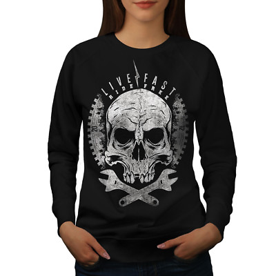 #ad Wellcoda Skull Head Ride Biker Womens Sweatshirt Motor Casual Pullover Jumper
