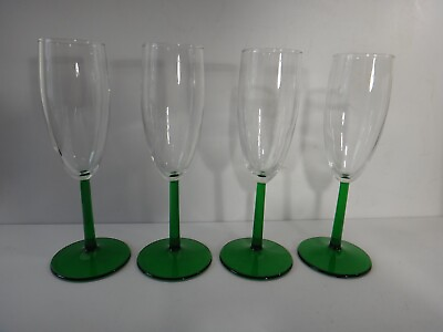 #ad Champagne Flutes Green Stems Luminarc France Set of Four