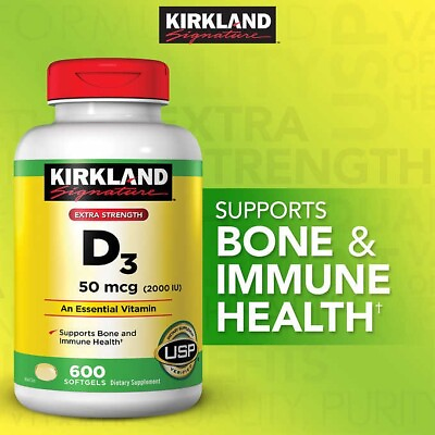 #ad Kirkland Signature Extra Strength Vitamin D 3 600 Softgels 2000 IU 07 26 EXP