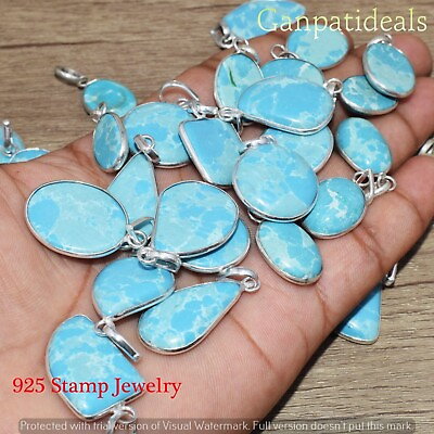 #ad Larimar Gemstone Baby Pendant Wholesale 5pcs Lot 925 Sterling Silver Plated