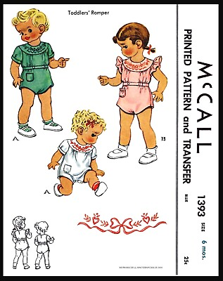 #ad McCall#x27;s 1393 PATTERN Unisex Sunsuit Playsuit Embroidery
