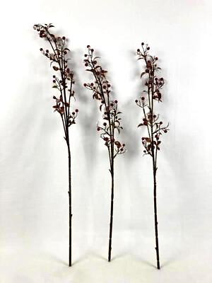 #ad Lot of 3 Artificial Berry Stems For Floral Decorations Brown Red Clear Beading