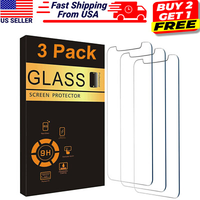 #ad 3 PACK For iPhone 15 14 13 12 11 Pro Max XR Max Tempered Glass Screen Protector $5.75