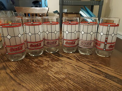 #ad Vintage Coca Cola Glasses Frosted Tiffany Style 16 oz Tumbler Set of 6