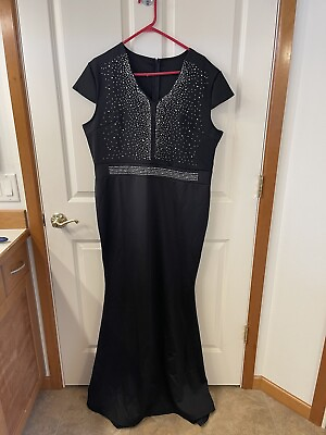 #ad Womens Short Sleeve Rhinestone Plus Size Long Cocktail Evening dress 3XL Black