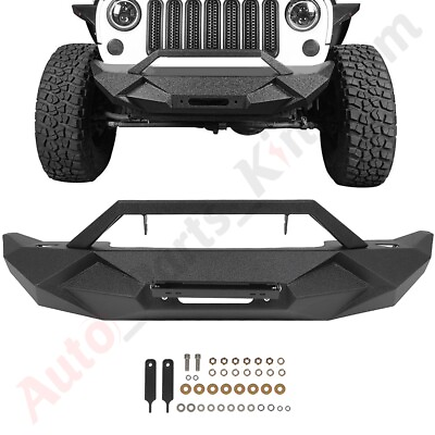 #ad Black Front Bumper Textured Heavy Steel w Winch Plate For 07 19 Jeep Wrangler