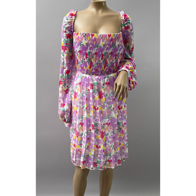 #ad ASOS Design Dress Women US 24 Pink Multicolor Floral Pleated Chiffon Mini NWOT