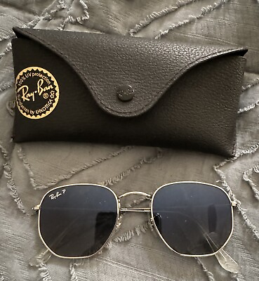 #ad Ray Ban RB3548N002585121 Unisex Women Men Sunglasses EUC Case Included Gold Grey