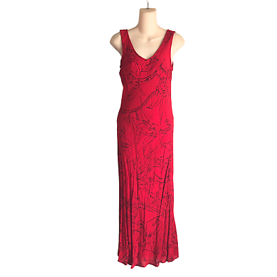 #ad Chico#x27;s Women#x27;s Maxi Dress Size 0 Red 100% Rayon Lined Sleeveless V Neck
