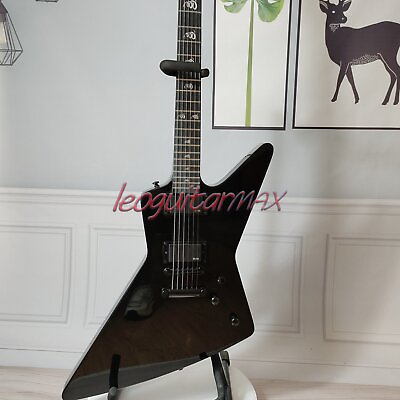 #ad Custom Black Explorer Electric Guitar HH Pickups Solid Mahogany Body Snake Inlay