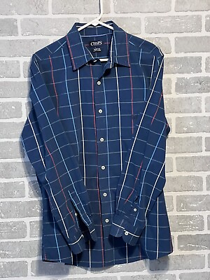 #ad Chaps Mens Large Blue Plaid Button Down Shirt Long Sleeves Preowned