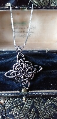 #ad Vintage 1970 s Irish Celtic 925 Sterling Silver Pendant on 18 inch Chain.