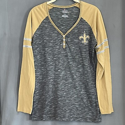 #ad Majestic NFL New Orleans Saints Top Womens L Black Space Dye amp; Gold Baseball Tee