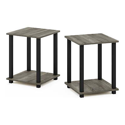 #ad Engineered Wood Simplistic End Table in French Oak Gray Black Set of 2