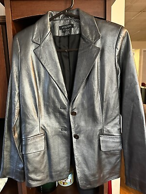 #ad Etcetera genuine leather jacket size 2 platinum metallic