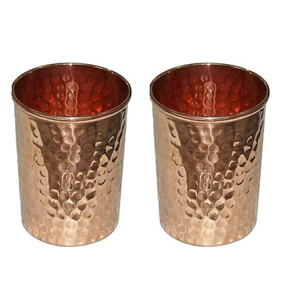 #ad New Copper Hammered Water Cup Tumbler Set of 2 Indian Handmade Health Yoga