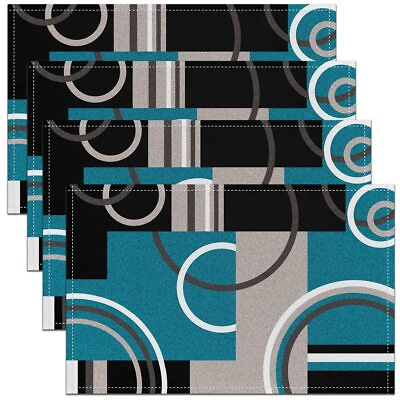 #ad Modern Turquoise Decor Placemats 12x18 Gray Black Blue Stripe Geometric Place...