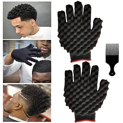 #ad 2pcs Hair Curl Sponge Gloves Magic Curly Sponge Gloves Barber Curl Twist Sponge