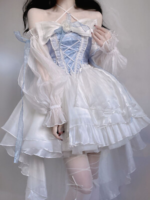 #ad Princess Lolita Bowknot Summer Sweet Girls A Line Dress Ruffles Japanese Dresses