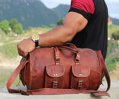 #ad Overnight Vintage Weekend Bag cognac Leather Duffle Travel Gym Genuine Luggage