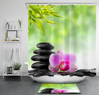 #ad Spa Flower Shower Curtain Zen Orchid Leaf Massage Stone Bathroom Accessory Sets