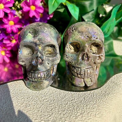 #ad Natural Druzy Aura Sphalerite Skull Carving Healing Quartz Reiki Gift Stone