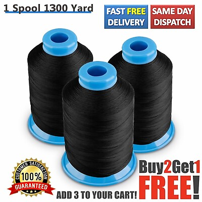 #ad Black 1300Yard #40 T70 Bonded Nylon Marine Sewing Thread for Canvas Leather Seat