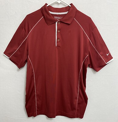 #ad Nike Golf Dri Fit Men#x27;s LARGE Short Sleeve Polo Shirt Red Swoosh Logo NWOT
