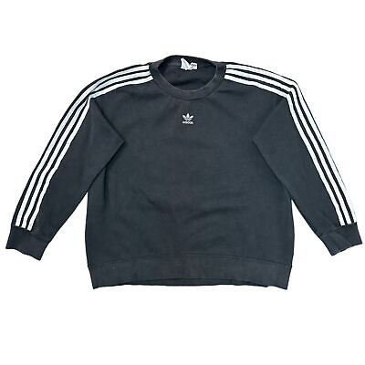#ad Adidas Sweatshirt Pullover Oversized Big Logo Y2K Black White Womens Small UK10