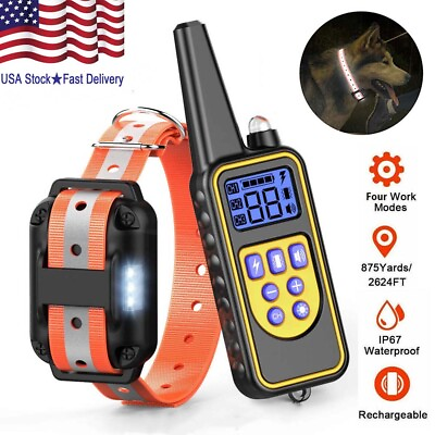 #ad 2600 FT Remote Dog Shock Training Collar Rechargeable Waterproof LCD Pet Trainer