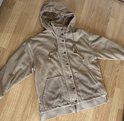 #ad FOREVER 21 Womens Small Oversized Zipper Hoodie Jacket Shacket Tan Camel Color