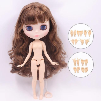 #ad 12quot; Nude Blythe Doll From Factory White Skin Matte Face Brown Hair Joint Body