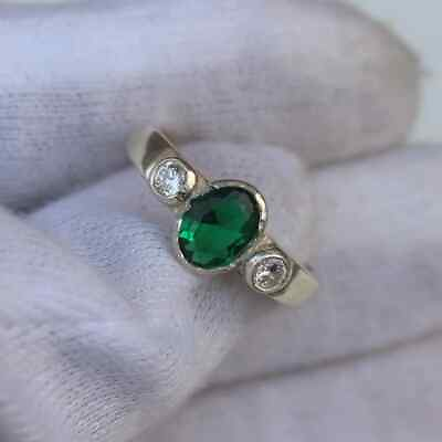#ad Ring Emerald Gemstone Oval Natural Engagement Green 925 Silver Sterling Jewelry