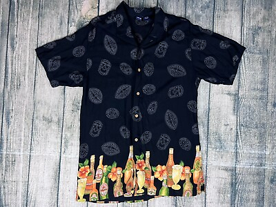 #ad Vintage Hawaiian Shirt Mens Beer Tropical Vacation Island Black Large Party VTG