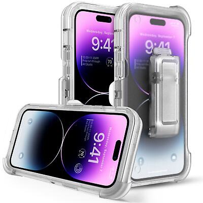 #ad For Phone 15 PRO MAX PLUS Heavy Duty Case Shockproof Clear Cover Belt Clip $11.99