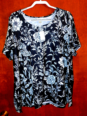 #ad Women#x27;s NWT cj banks Black and white Floral T shirt Size 20 22W 2X