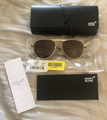 #ad NEW Montblanc 54mm Pilot Sunglasses Gold amp; Brown Japan MB0091S FREE SHIPPING