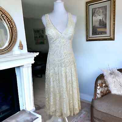 #ad Sue Wong Nocturne Size 10 Embroidered Cream Ivory Lace Dress Sleeveless