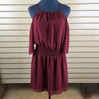 #ad BCBGeneration Chiffon Cold Shoulder Sheath Dress S Red Polyester Pullover Short