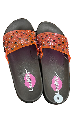 #ad Luv Betsey Womens Black Pink White Gem Slides Sandal Vacation Pool NWT Sz 9