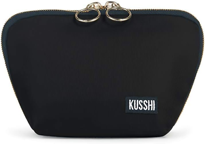#ad KUSSHI Washable Travel Makeup amp; Cosmetic Bag Everyday Satin Black Red