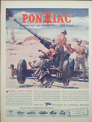 #ad 1943 vintage Pontiac WWll Bofors Automatic Gun Combat testied
