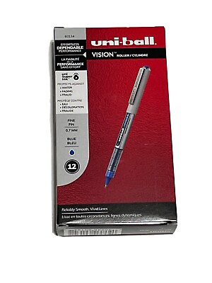 #ad uni ball Vision Rollerball Pens Fine Point Blue Ink Dozen 60134