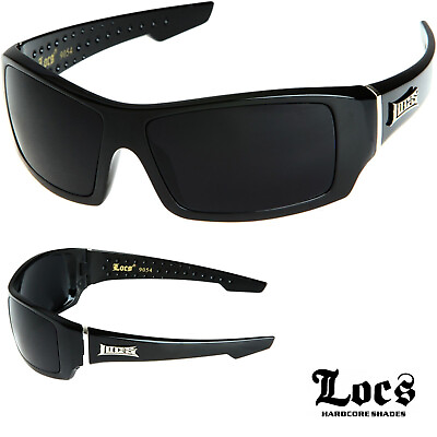 #ad LOCS Rectangular Gangster Black Shades Mens Designer Sunglasses Cholo Dark Lens