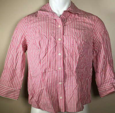 #ad Van Heusen Pink Long Sleeve Shirt Striped Stretch Women#x27;s LARGE NWT